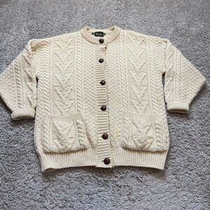 Vintage Brambles 100% Wool Chunky Knit Cream Cardigan Grandpa Pockets Medium